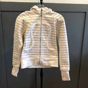 Lululemon Full-Zip Scuba Hoodie - cream and brown striped.  Size 4.